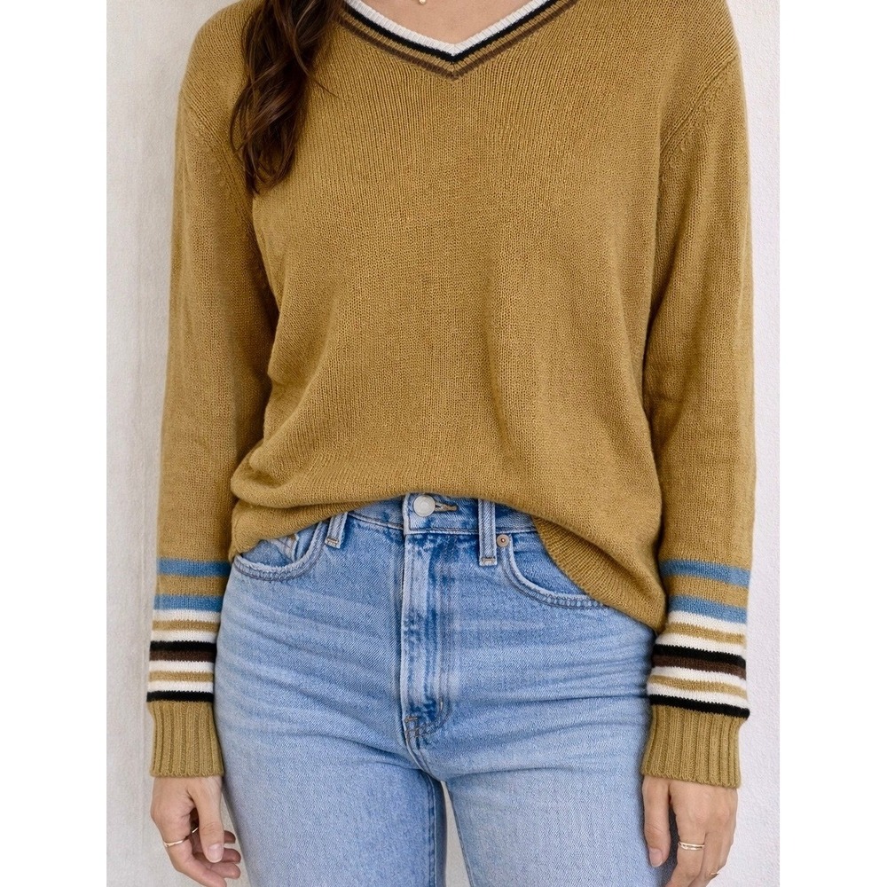 Vintage 90s Prana V-Neck Striped Cuff Knit Sweater Large